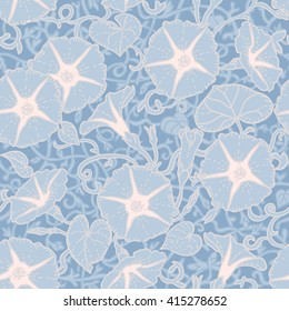 Morning Glory Seamless Pattern.
Hand drawn ornamental wallpaper or textile pattern with intricate floral motives in vector format.
