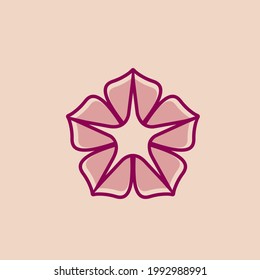 Morgenruhm Sternblume Logo.Dekoratives abstraktes Symbol einzeln auf hellem Hintergrund.Blütenblätter Zeichen.Organische Formen.Zierstil-Emblem.Rosa Farbe.