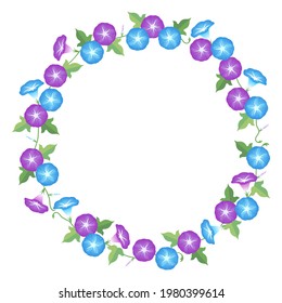 Morning glory watercolor style vector circle frame