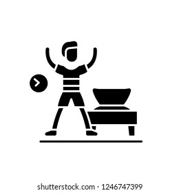 Morning gymnastics black icon, vector sign on isolated background. Morning gymnastics concept symbol, illustration 