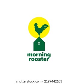 morning home and rooster crowing logo design
