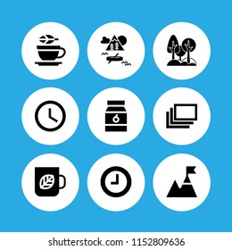 morning icon. 9 morning set with green park city space, breakfast, tea and windows vector icons for web and mobile app