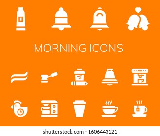 morning icon set. 14 filled morning icons.  Simple modern icons such as: Toothpaste, Notification, Bell, Bells, Morning, Coffee maker, Coffee, Cup, Tea, Coffee machine