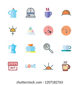 morning icon set. vector set about coffee cup, vector, open and pyramid icons set.
