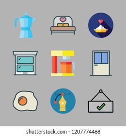 morning icon set. vector set about fried egg, window, kettle and coffee maker icons set.