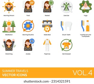 Morning Icons including A.M, Afternoon, Alarm, April, August, Awake, Breakfast, Brush Teeth, Clock, Coffee, Dawn, Day, December, Dusk, Early Bird, Early Morning, Evening, Exercise, February, Friday