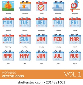 Morning Icons Including morning, sun, light, sky, sunlight, nature, summer, landscape, sunrise, sunshine, beautiful, scene, day, sunset, blue, bright, evening, dawn, sunny, outdoor, vector, night