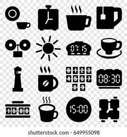 Morning icons set. set of 16 morning filled icons such as lighthouse, sun, dish, coffee, tea cup, coffee cup, cup, digital clock, alarm