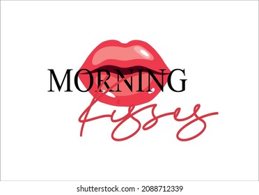 morning kiss lettering with lip design vector