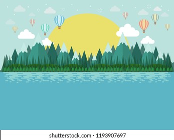 morning landscapes in a flat style, vector