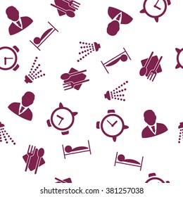 Morning Life Seamless vector repeatable pattern. Style is flat symbols on a white background.