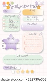 Morning meditation, today focus, everyday routine, personal planer, tracker, hours of sleep, to do list, wish list, inspiration, memo page for notebook , mood, mental health organizer