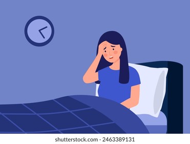 Morning migraine, chronic fatigue and nervous tension, stress or insomnia concept. Young woman with strong headache, tired and exhausted girl holding head.