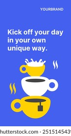 Morning Motivation Social Media Post Template with Stacked Cups Illustration.