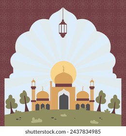 morning muslim ramadan mosque in flat illustration