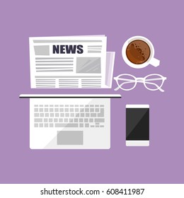 Morning news with a cup of coffee on your desktop