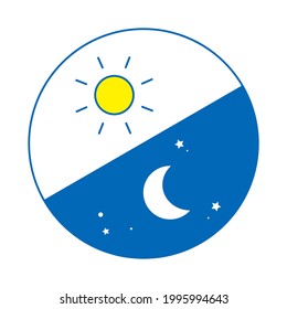 Morning And Night Image Round Icon. From Top Left, Morning And Night (line Art, Blue)