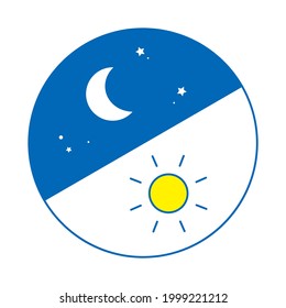 Morning and night image Round icon. From top left, night, morning (line art, blue)