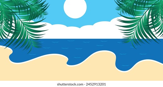 Morning on the beach with palm trees. An evening on the beach with palm trees
