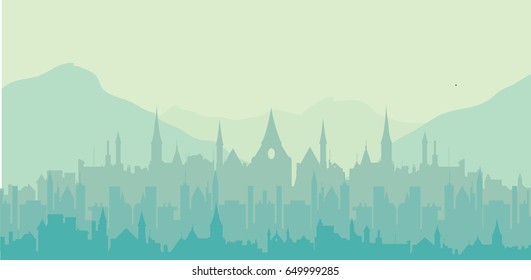 Morning Over Old Town On The Hills Vector Illustration
Middle Ages  Cityscape Silhouette 