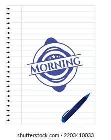 Morning pen draw. Blue ink. Vector Illustration. Detailed. 
