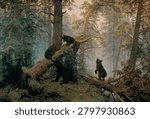 Morning in a Pine Forest - vector illustration
