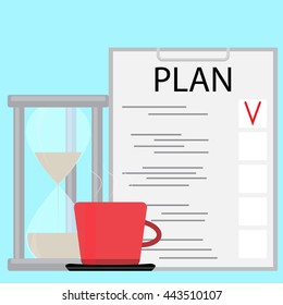 Morning planning concept. Plane and strategy, business plan and planning process. Vector illustration