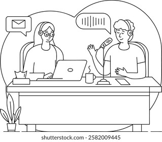 Morning Podcast with Coffee vector design, Podcast or slice-of-life journalism sign, Web television series symbol, audio blog journals stock illustration, Dynamic collaborative podcasting concept