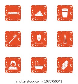 Morning procedure icons set. Grunge set of 9 morning procedure vector icons for web isolated on white background