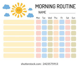 Morning routine chore for kids. My tasks and responsibilities. Daily routine tracker for children. Daily regime. My chore chart. Morning checklist for kids, discipline, motivation.