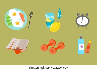Morning routine. Colorful vector illustration