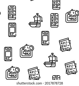 Morning Routine Daily Vector Seamless Pattern Thin Line Illustration