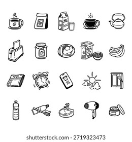 Elementos de Ilustração de Rabiscar de Rotina da Manhã