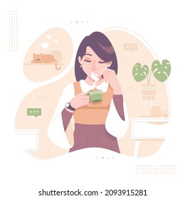 morning routine enjoy a cup of tea illustration