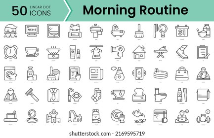 Morning Routine Icons Bundle. Linear Dot Style Icons. Vector Illustration