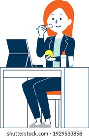 Morning Routine. Illustration of a woman wearing makeup before going to work.