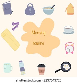 Morning routine set hand drawn flat elements