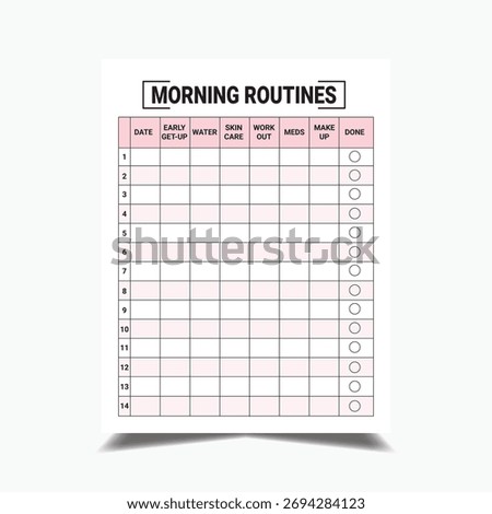 Morning Routine Tracker Template Daily Habit and Self-Care Checklist Printable