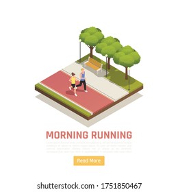 Morning running for personal growth health fitness benefits motivation for successful efficient workday isometric composition vector illustration 