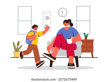 Morning Rush Vector Illustration featuring People Rushing to Businesses, Morning City Life, Time Management, and the Urgency of Time Running Out