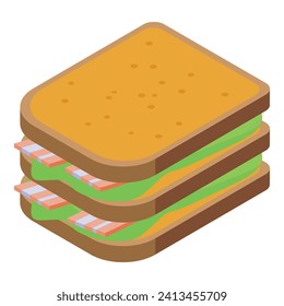 Icono de jamón del sándwich de la mañana vector isométrico. Plato curado de carne. Animal de rebanada