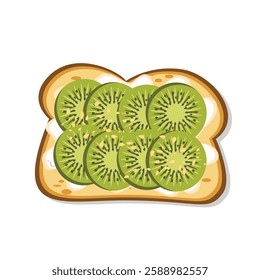 Morning sandwiches. Healthy food with toast spread with jam and kiwi fruit slices sprinkled with sesame seeds. Toast bread food menu for healthy breakfast. vector design of toast with kiwi slices