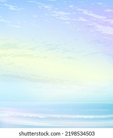 Morning sea view.Sunrise at the sea in light pastel colors.Vector abstract illustration. Minimal and vibrant background suitable for booklets, web, brochures, flyers.