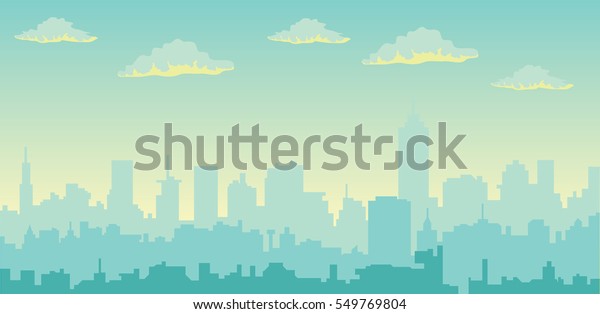 街のシルエットに朝の空と雲 ベクター都市の景観イラスト のベクター画像素材 ロイヤリティフリー