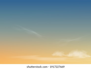 Ciel matinal avec nuages, paysage de ciel Horizontal Printanier en bleu et jaune, arrière-plan Vectoriel du ciel nature le jour ensoleillé, arrière-plan Été, concept de la Journée Mondiale de l'environnement