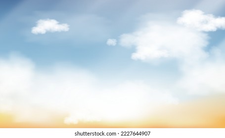 Morning sky, Horizon Spring sky scape in blue and yellow colour,Vector of nature sky in sunny day Summer, Horizon Natural banner background for World environment day, Save the earth or Earth day