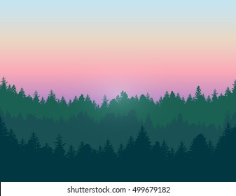 Morning sky over forest. Vector illustration.
