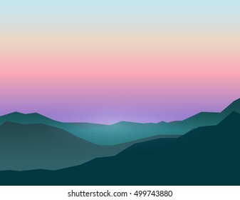 Morning sky over mountain. Vector illustration.