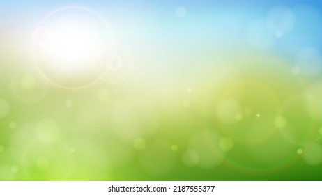 Morning spring summer green nature blurred bokeh background. Vector illustration