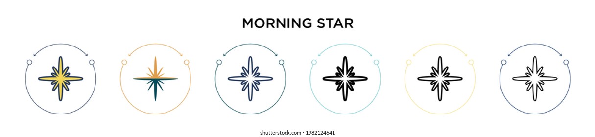 Morning star icon in filled, thin line, outline and stroke style. Vector illustration of two colored and black morning star vector icons designs can be used for mobile, ui, web